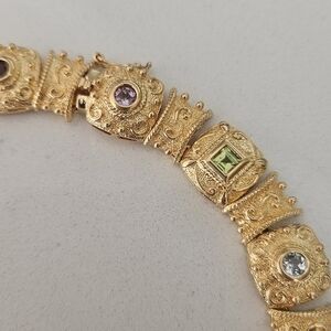 Elegant Ross Simons Etruscan 18k Gold Vermeil Semi Precious Stone Necklace 16"